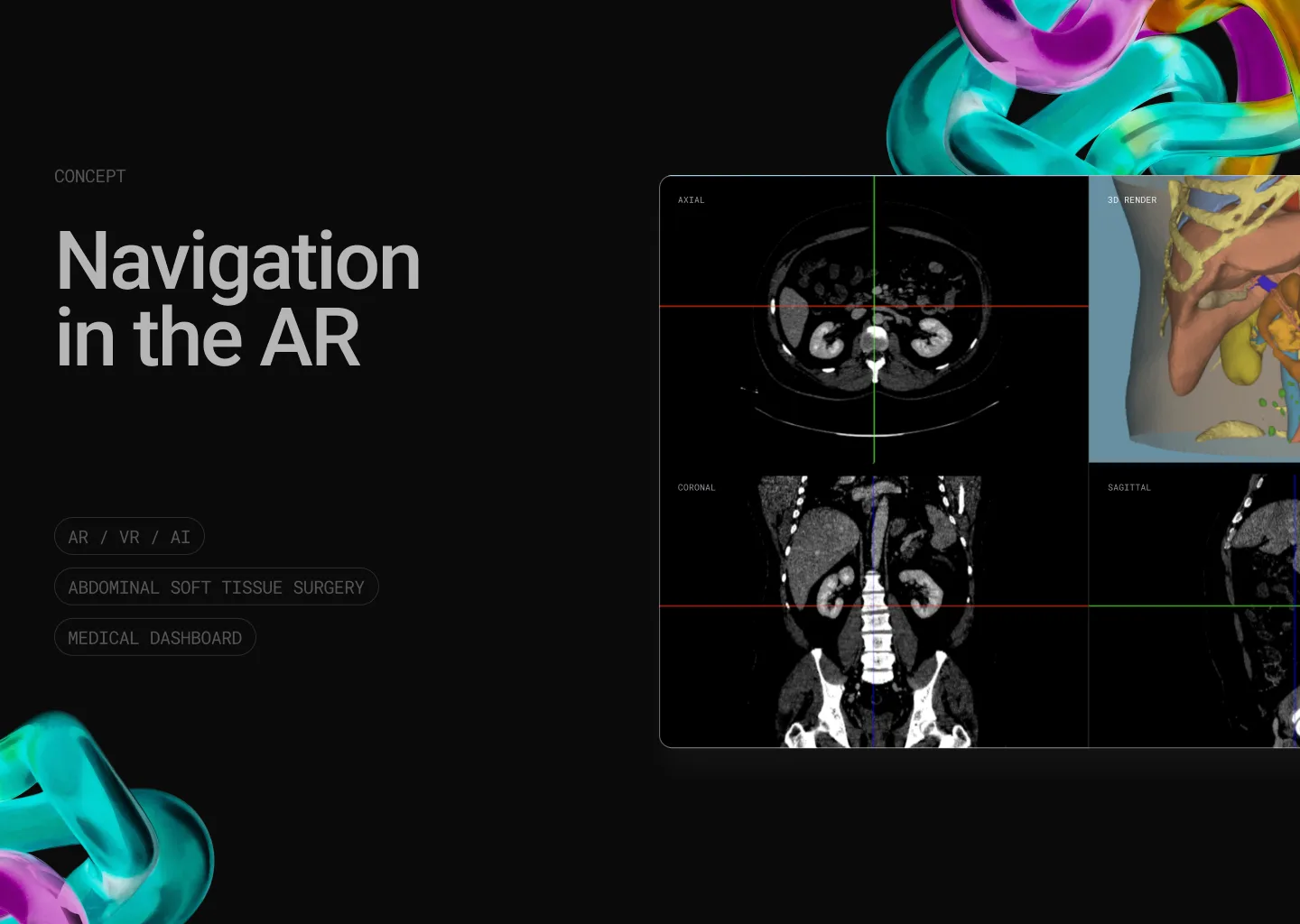 Evasurgica: AR navigation concept with the axial, coronal and sagittal views and the 3D render