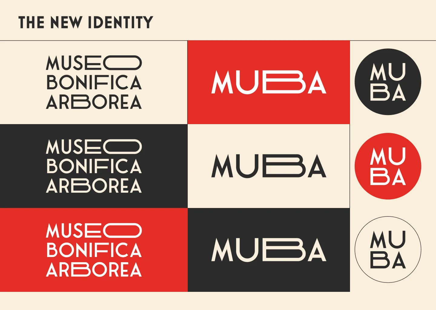 The new MUBA identity: full logo, short logo and seal in the three colours